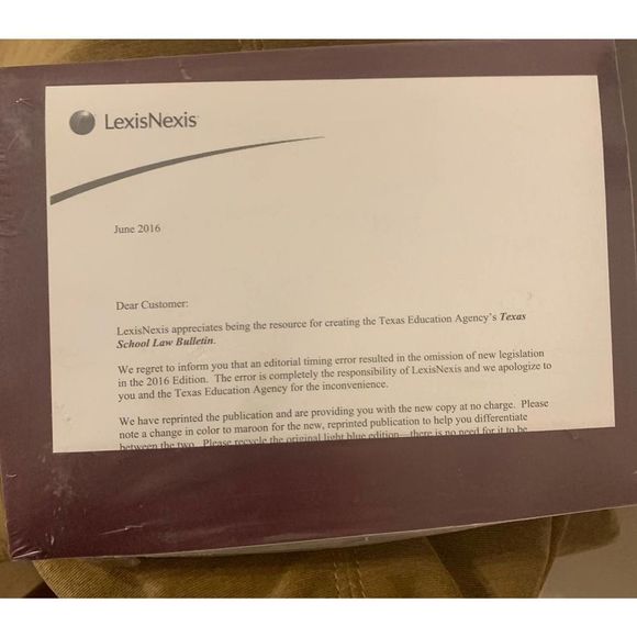 Texas School Law Bulletin 2016 Textbook NWT in Original Packaging Rare - Picture 3 of 3